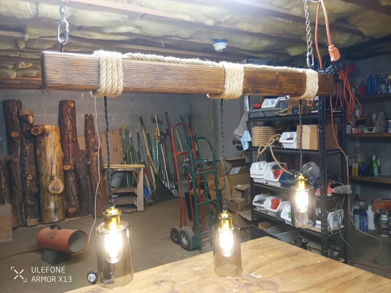 Rustic Beam Light Trio (3 lights) - Smoked Glass / Edison Bulbs - Image 5