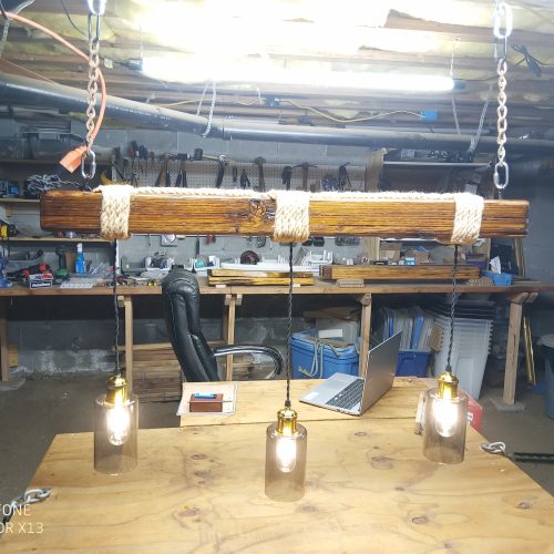 Rustic Beam Light Trio (3 lights) - Smoked Glass / Edison Bulbs