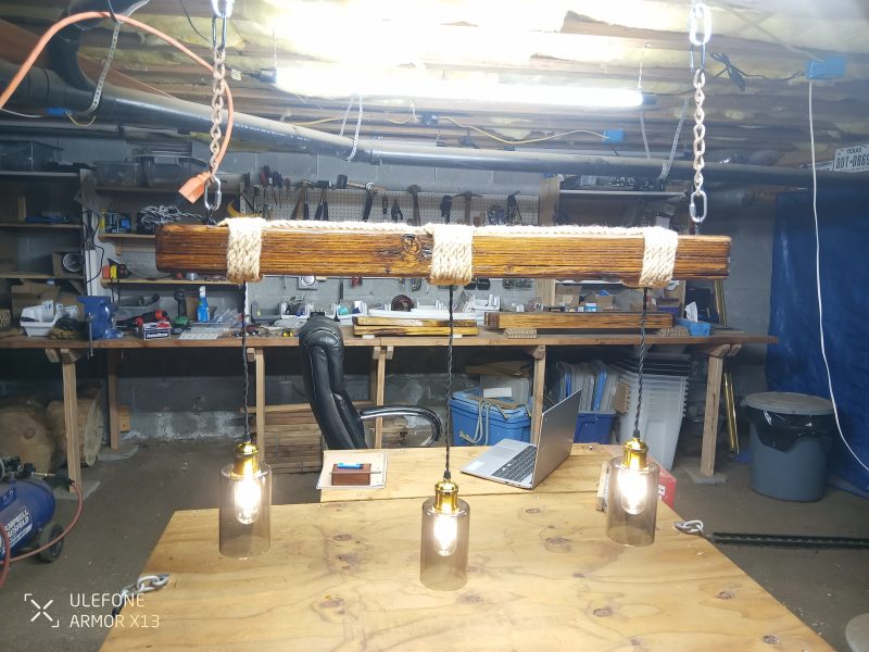 Rustic Beam Light Trio (3 lights) - Smoked Glass / Edison Bulbs