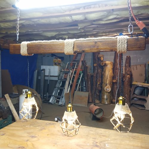 Rustic Beam Light Trio (3 lights) - Geometric Shade / Edison Bulbs