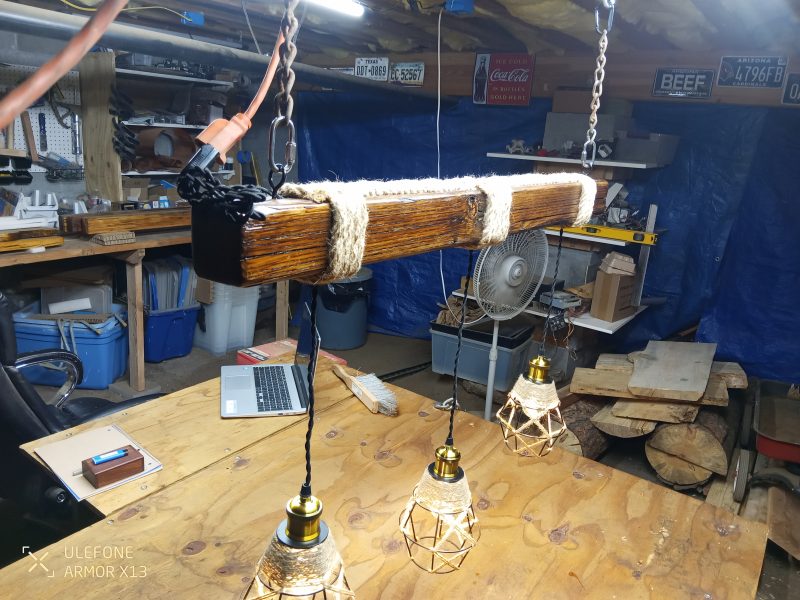 Rustic Beam Light Trio (3 lights) - Geometric Shade / Edison Bulbs - Image 3
