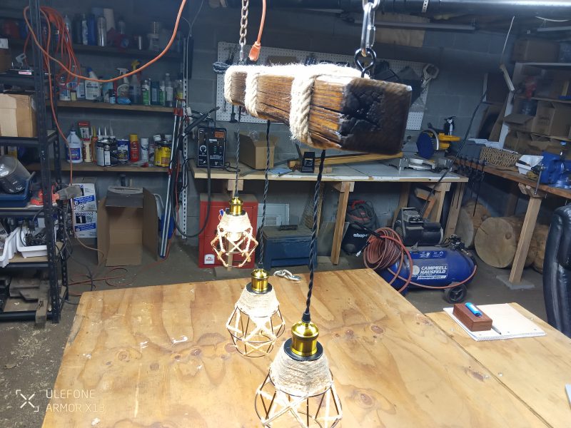 Rustic Beam Light Trio (3 lights) - Geometric Shade / Edison Bulbs - Image 4