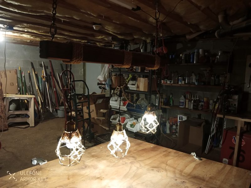 Rustic Beam Light Trio (3 lights) - Geometric Shade / Edison Bulbs - Image 5