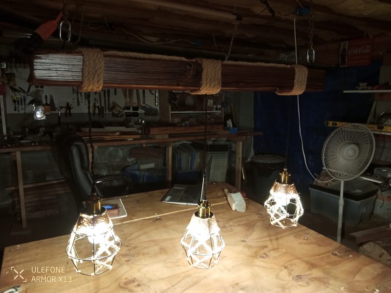 Rustic Beam Light Trio (3 lights) - Geometric Shade / Edison Bulbs - Image 6