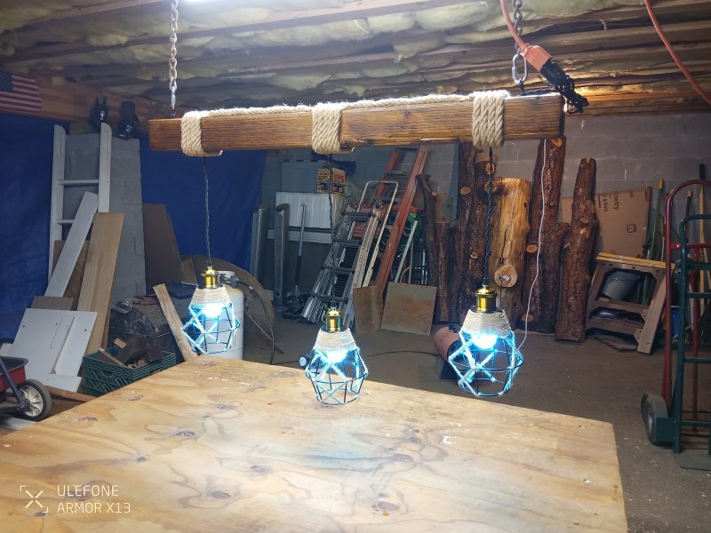 Rustic Beam Light Trio (3 lights) - Geometric Shade / Colored Remote Control Bulbs - Image 2
