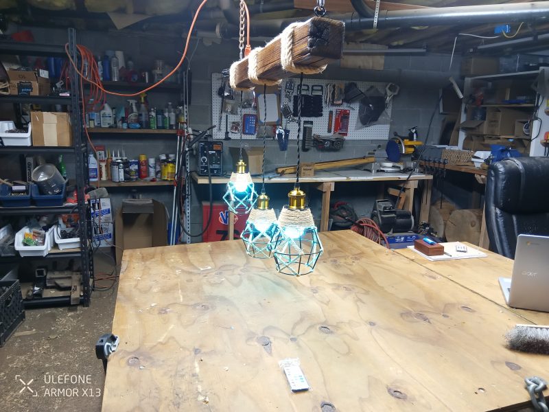 Rustic Beam Light Trio (3 lights) - Geometric Shade / Colored Remote Control Bulbs - Image 4