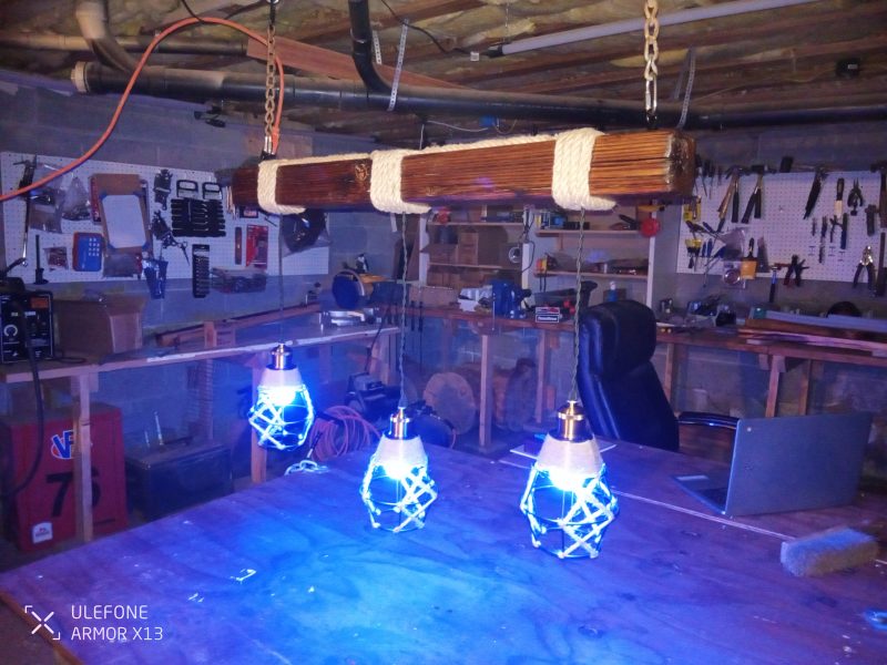 Rustic Beam Light Trio (3 lights) - Geometric Shade / Colored Remote Control Bulbs - Image 5
