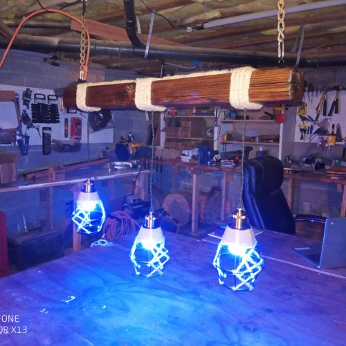 Rustic Beam Light Trio (3 lights) - Geometric Shade / Colored Remote Control Bulbs