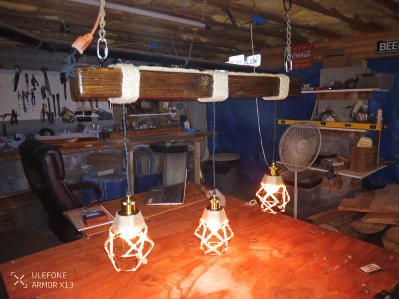 Rustic Beam Light Trio (3 lights) - Geometric Shade / Colored Remote Control Bulbs - Image 7