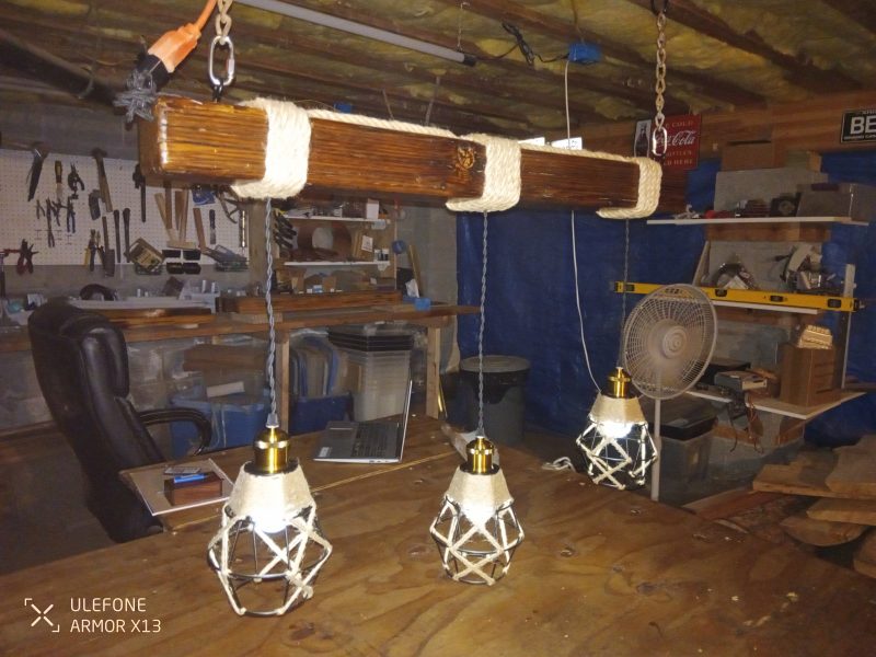 Rustic Beam Light Trio (3 lights) - Geometric Shade / Colored Remote Control Bulbs - Image 8