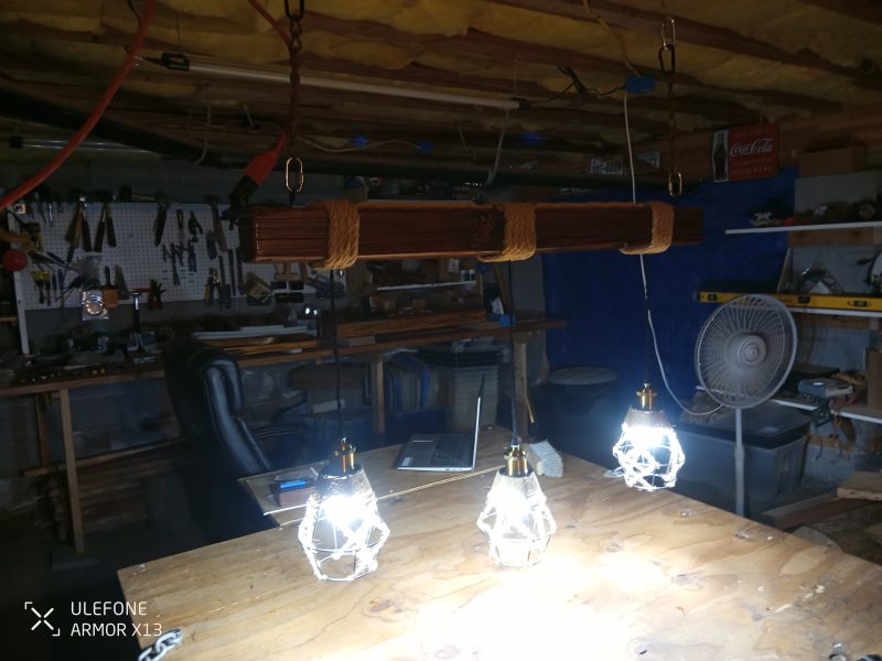 Rustic Beam Light Trio (3 lights) - Geometric Shade / Colored Remote Control Bulbs - Image 9