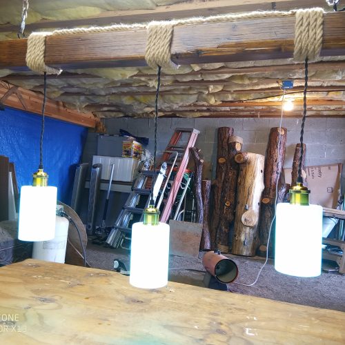 Rustic Beam Light Trio (3 lights) - Frosted White Glass Shades / Edison Light Bulbs