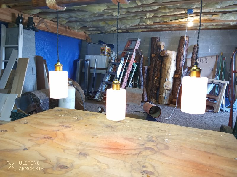 Rustic Beam Light Trio (3 lights) - Frosted White Glass Shades / Edison Light Bulbs - Image 4