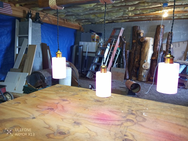Rustic Beam Light Trio (3 lights) - Frosted White Glass Shades / Edison Light Bulbs - Image 5