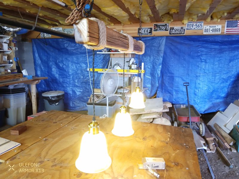 Rustic Beam Light Trio (3 lights) - Antiqued Tulip Glass Shades / Edison Light Bulbs - Image 7