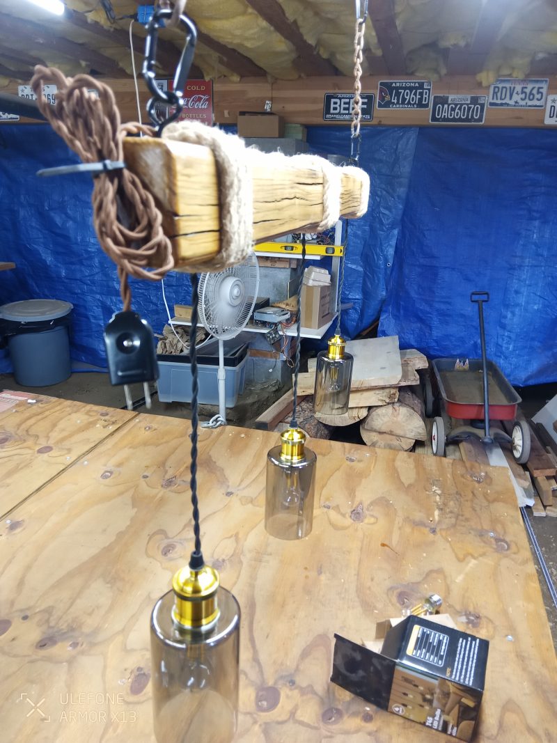 Rustic Beam Light Trio (3 lights) - Smoked Glass / Color Remote Controlled Bulbs - Image 4