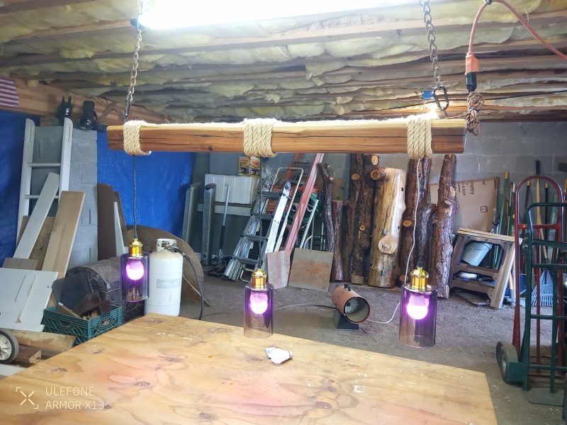 Rustic Beam Light Trio (3 lights) - Smoked Glass / Color Remote Controlled Bulbs - Image 7
