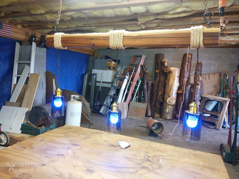 Rustic Beam Light Trio (3 lights) - Smoked Glass / Color Remote Controlled Bulbs - Image 8