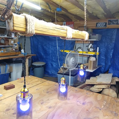 Rustic Beam Light Trio (3 lights) - Smoked Glass / Color Remote Controlled Bulbs
