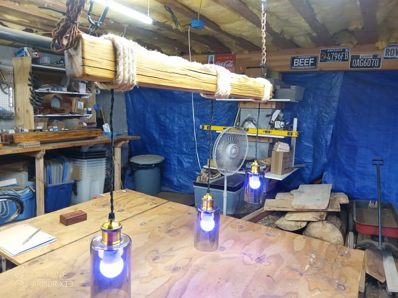 Rustic Beam Light Trio (3 lights) - Smoked Glass / Color Remote Controlled Bulbs