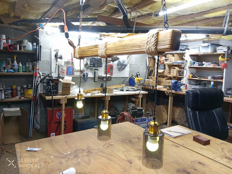 Rustic Beam Light Trio (3 lights) - Smoked Glass / Color Remote Controlled Bulbs - Image 9