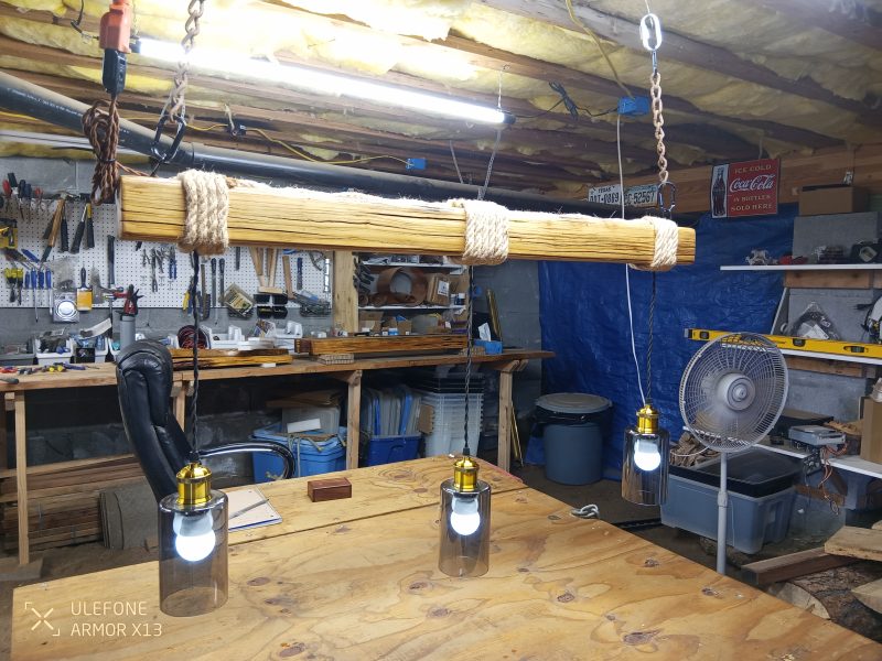 Rustic Beam Light Trio (3 lights) - Smoked Glass / Color Remote Controlled Bulbs - Image 10
