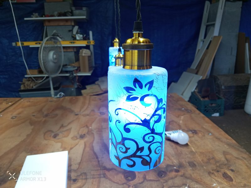 Rustic Beam Light Trio (3 lights) - Floral Scroll Metal Shade / Color Remote Controlled Bulbs - Image 6