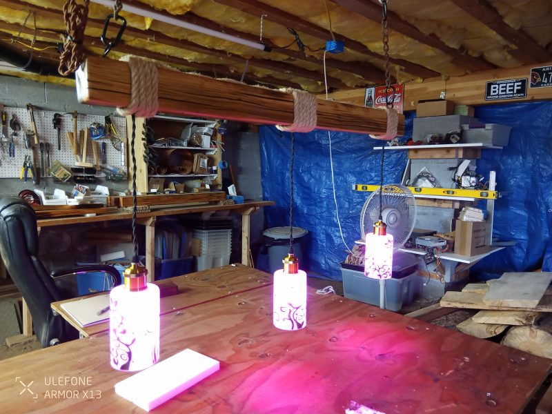 Rustic Beam Light Trio (3 lights) - Floral Scroll Metal Shade / Color Remote Controlled Bulbs - Image 4