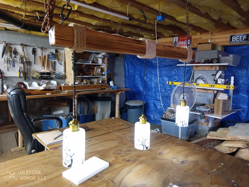 Rustic Beam Light Trio (3 lights) - Floral Scroll Metal Shade / Color Remote Controlled Bulbs - Image 3