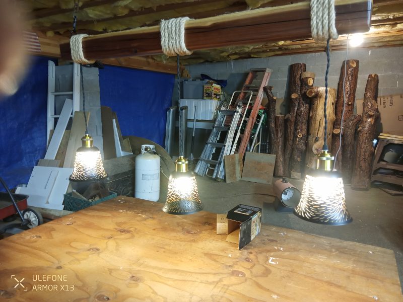 Rustic Beam Light Trio (3 lights) - Starburst Metal Shade / Edison bulbs - Image 3