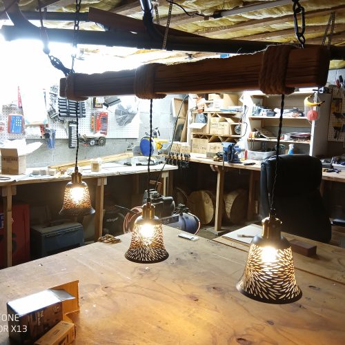 Rustic Beam Light Trio (3 lights) - Starburst Metal Shade / Edison bulbs