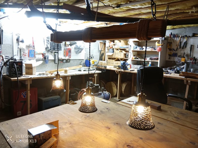 Rustic Beam Light Trio (3 lights) - Starburst Metal Shade / Edison bulbs