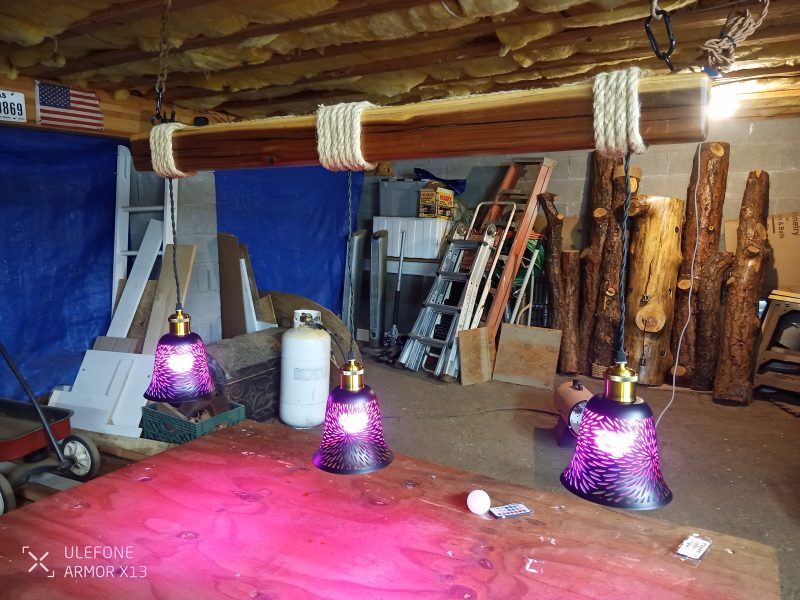 Rustic Beam Light Trio (3 lights) - Starburst Metal Shade / Color Remote Controlled Light Bulbs - Image 5