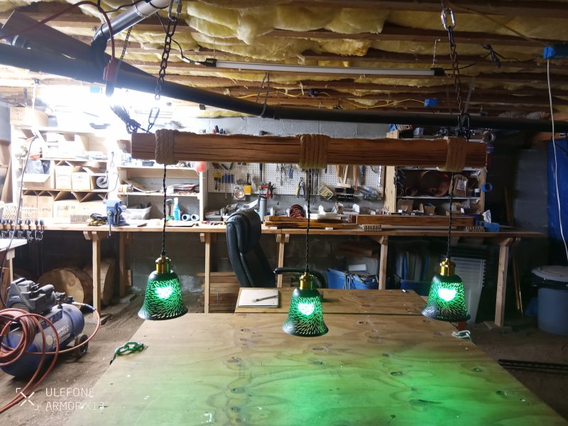 Rustic Beam Light Trio (3 lights) - Starburst Metal Shade / Color Remote Controlled Light Bulbs - Image 6