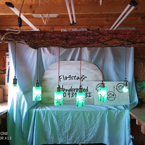 6.5 foot 8 lamp Ponderosa Pine handmade log light.